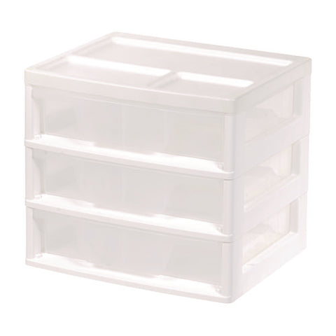 3-drawer Desktop Storage, Plastic, 14.6 X 12.31 X 12.75, White/clear