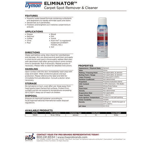 Eliminator Carpet Spot And Stain Remover, 18 Oz Aerosol Spray, 12/carton