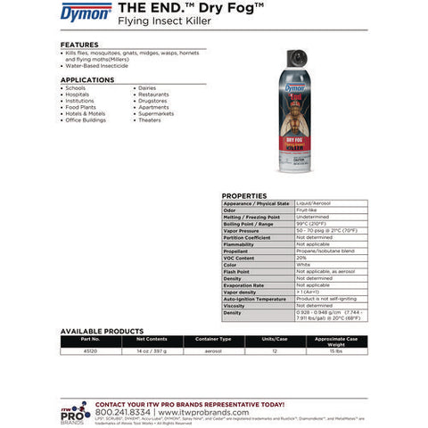 The End. Dry Fog Flying Insect Killer, 14 Oz Aerosol Spray, 12/carton