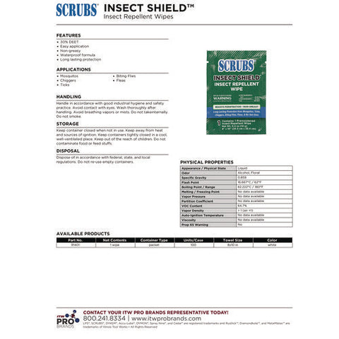 Insect Shield Insect Repellent Wipes, 8 X 10, Floral, 100/carton