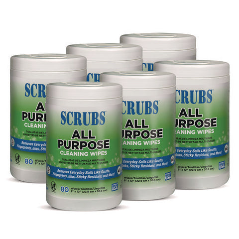 All Purpose Cleaning Wipes, 9 X 12, Citrus Scent, White, 80 Wipes/canister, 6 Canisters/carton