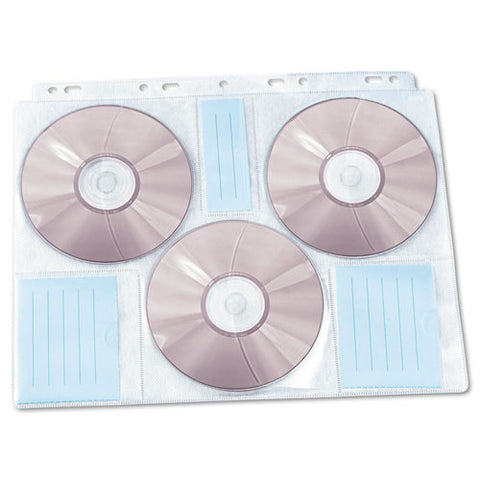 Two-sided Cd/dvd Pages For Three-ring Binder, 6 Disc Capacity, Clear, 10/pack