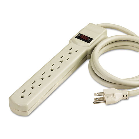 Power Strip, 6 Outlets, 4 Ft Cord, Ivory