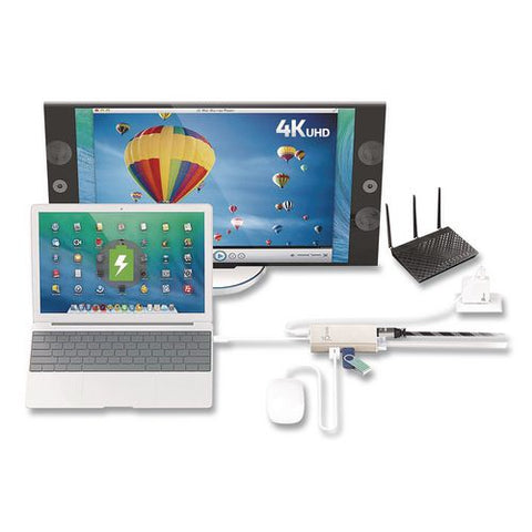 Usb-c To Hdmi Audio/video Adapter, Hdmi/usb-c/rj45, 9.45" Gold/white