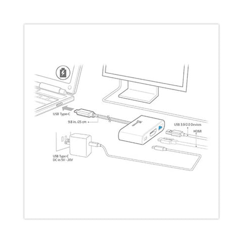 Usb-c To Hdmi/usb Adapter, 7.87", White