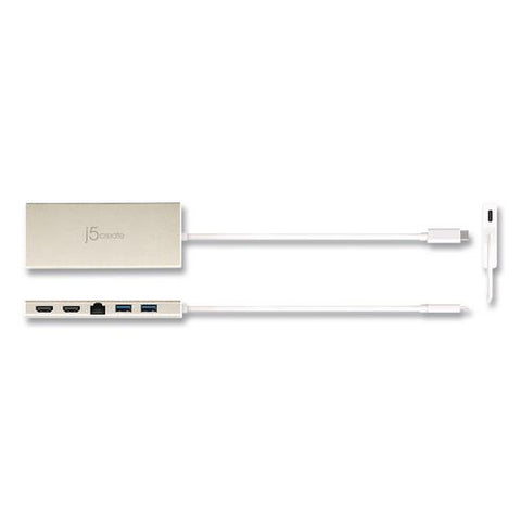 Mini Dual Monitor Docking Station, Usb-c/hdmi/gigabit Lan, White/gold