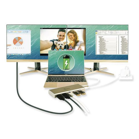 Mini Dual Monitor Docking Station, Usb-c/hdmi/gigabit Lan, White/gold