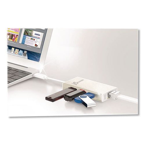 Usb-c To Ethernet Adapter, Rj45/usb-a/usb-c, 5.71", Gold/white