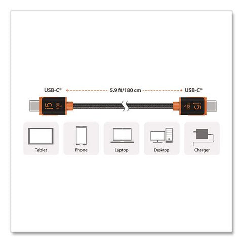 Usb-c To Usb-c Charging Cable, 5.9 Ft, Black/orange