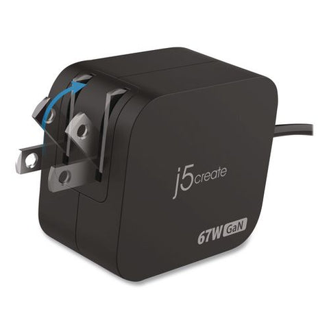 Gan 67 W Usb-c Mini Charger With 4.5 Mm Converter, Black