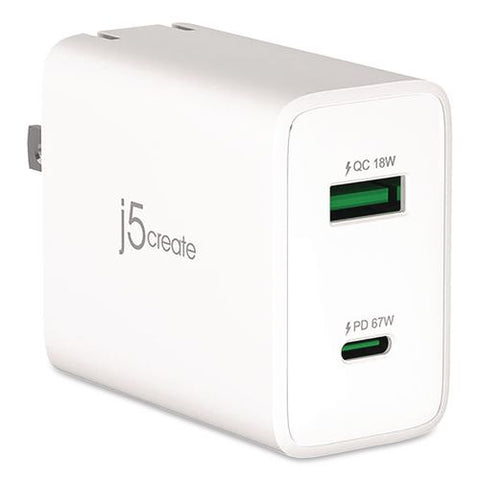 67 W Gan Usb-c/usb-a Two-port Charger, White