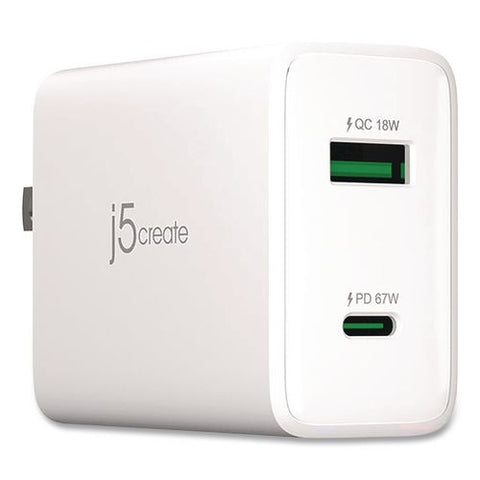 67 W Gan Usb-c/usb-a Two-port Charger, White