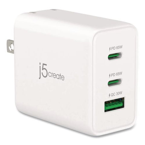 65 W Gan Usb-a/usb-c Three-port Charger, White