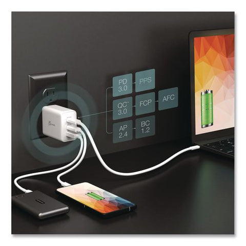 65 W Gan Usb-a/usb-c Three-port Charger, White