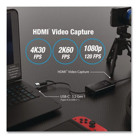 Usb-c To Hdmi Video Adapter, Hdmi/usb-a/usb-c, 7.87", Black