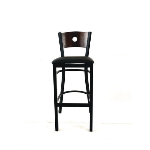 Circle Series Barstool, Supports Up To 300 Lb, 28.5" Seat Height, Black Seat, Dark Walnut Back, Black Base