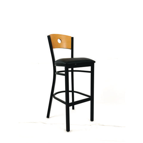 Circle Series Barstool, Supports Up To 300 Lb, 28.5" Seat Height, Black Seat, Natural Back, Black Base