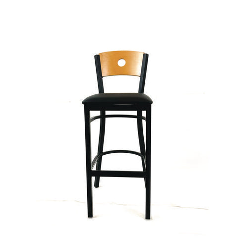 Circle Series Barstool, Supports Up To 300 Lb, 28.5" Seat Height, Black Seat, Natural Back, Black Base