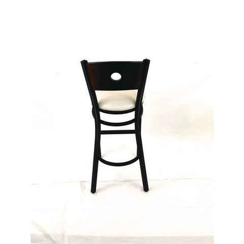 Circle Series Barstool, Supports Up To 300 Lb, 28.5" Seat Height, Cream Seat, Dark Walnut Back, Black Base