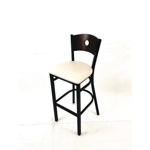 Circle Series Barstool, Supports Up To 300 Lb, 28.5" Seat Height, Cream Seat, Dark Walnut Back, Black Base