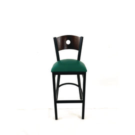 Circle Series Barstool, Supports Up To 300 Lb, 28.5" Seat Height, Green Seat, Dark Walnut Back, Black Base