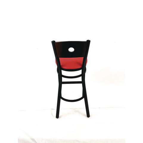 Circle Series Barstool, Supports Up To 300 Lb, 28.5" Seat Height, Red Seat, Dark Walnut Back, Black Base