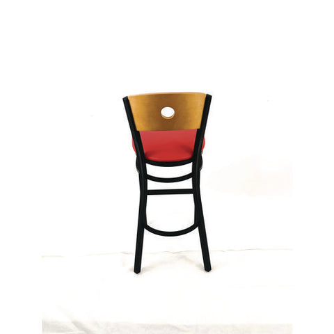 Circle Series Barstool, Supports Up To 300 Lb, 28.5" Seat Height, Red Seat, Natural Back, Black Base