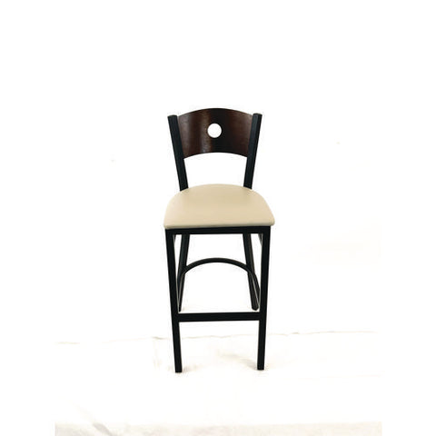 Circle Series Barstool, Supports Up To 300 Lb, 28.5" Seat Height, Taupe Seat, Dark Walnut Back, Black Base