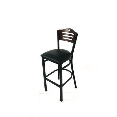 Eagle Series Barstool, Supports Up To 300 Lb, 28.5" Seat Height, Black Seat, Dark Walnut Back, Black Base