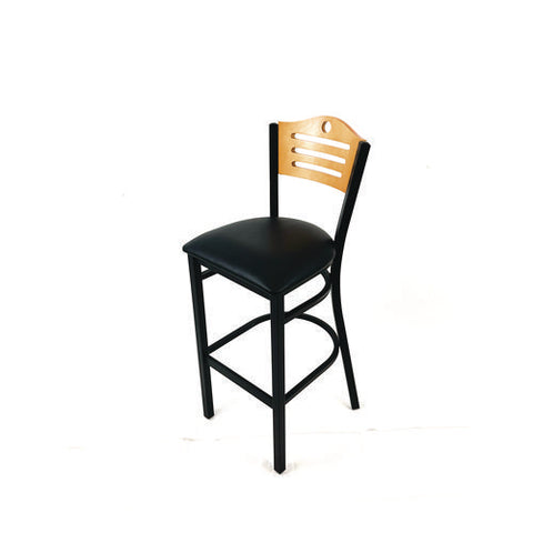 Eagle Series Barstool, Supports Up To 300 Lb, 28.5" Seat Height, Black Seat, Natural Back, Black Base