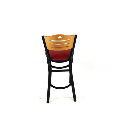 Eagle Series Barstool, Supports Up To 300 Lb, 28.5" Seat Height, Burgundy Seat, Natural Back, Black Base