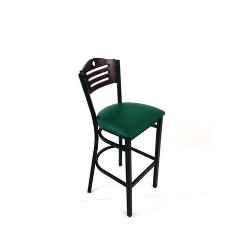 Eagle Series Barstool, Supports Up To 300 Lb, 28.5" Seat Height, Green Seat, Dark Mahogany Back, Black Base