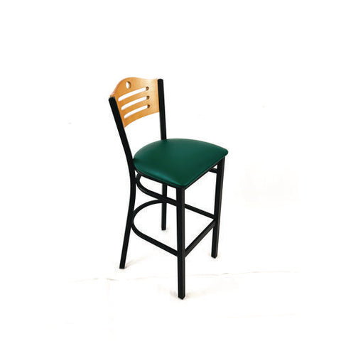 Eagle Series Barstool, Supports Up To 300 Lb, 28.5" Seat Height, Green Seat, Natural Back, Black Base