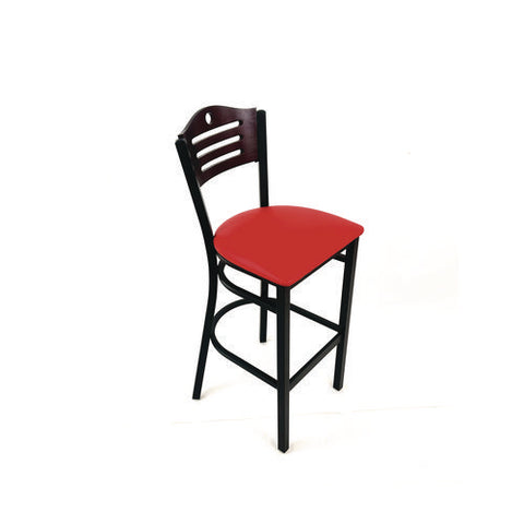 Eagle Series Barstool, Supports Up To 300 Lb, 28.5" Seat Height, Red Seat, Dark Mahogany Back, Black Base