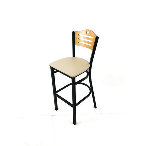 Eagle Series Barstool, Supports Up To 300 Lb, 28.5" Seat Height, Taupe Seat, Natural Back, Black Base