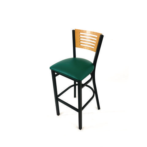 Jones River Series Barstool, Supports Up To 300 Lb, 28.5" Seat Height, Green Seat, Natural Back, Black Base