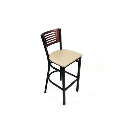 Jones River Series Barstool, Supports Up To 300 Lb, 28.5" Seat Height, Taupe Seat, Dark Mahogany Back, Black Base