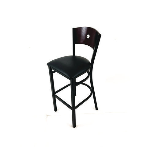 Liberty Series Barstool, Supports Up To 300 Lb, 28.5" Seat Height, Black Seat, Dark Mahogany Back, Black Base