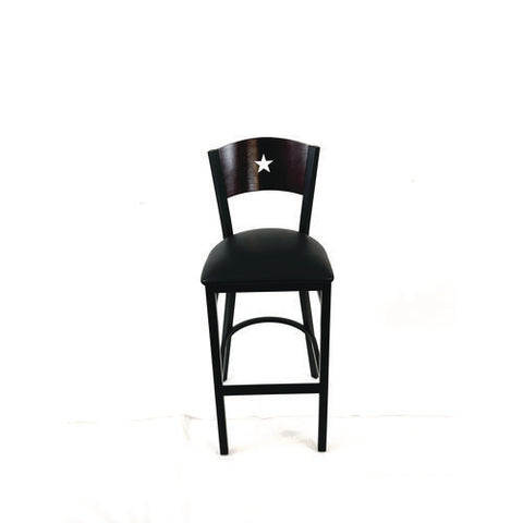 Liberty Series Barstool, Supports Up To 300 Lb, 28.5" Seat Height, Black Seat, Dark Mahogany Back, Black Base