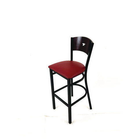 Liberty Series Barstool, Supports Up To 300 Lb, 28.5" Seat Height, Burgundy Seat, Dark Mahogany Back, Black Base