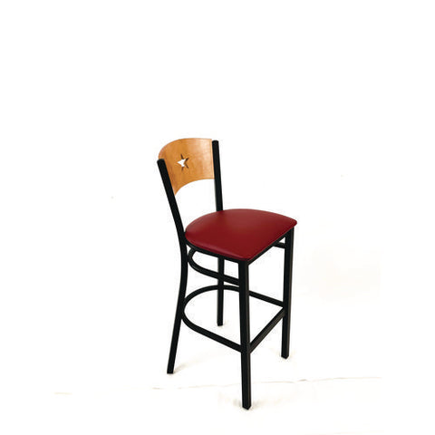 Liberty Series Barstool, Supports Up To 300 Lb, 28.5" Seat Height, Burgundy Seat, Natural Back, Black Base