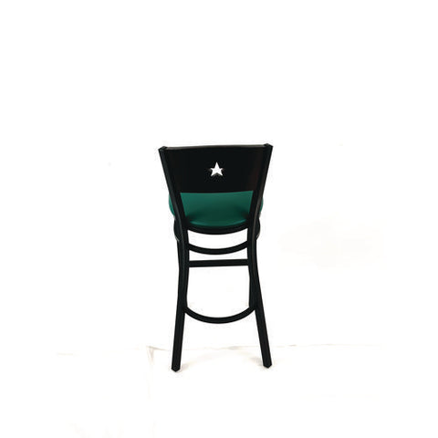 Liberty Series Barstool, Supports Up To 300 Lb, 28.5" Seat Height, Green Seat, Dark Mahogany Back, Black Base