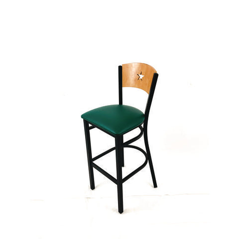 Liberty Series Barstool, Supports Up To 300 Lb, 28.5" Seat Height, Green Seat, Natural Back, Black Base