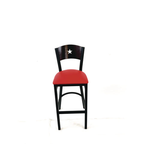 Liberty Series Barstool, Supports Up To 300 Lb, 28.5" Seat Height, Red Seat, Dark Mahogany Back, Black Base