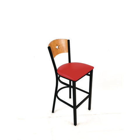 Liberty Series Barstool, Supports Up To 300 Lb, 28.5" Seat Height, Red Seat, Natural Back, Black Base