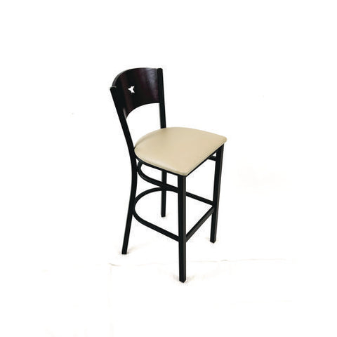 Liberty Series Barstool, Supports Up To 300 Lb, 28.5" Seat Height, Taupe Seat, Dark Mahogany Back, Black Base