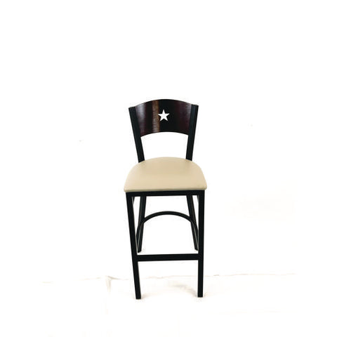 Liberty Series Barstool, Supports Up To 300 Lb, 28.5" Seat Height, Taupe Seat, Dark Mahogany Back, Black Base