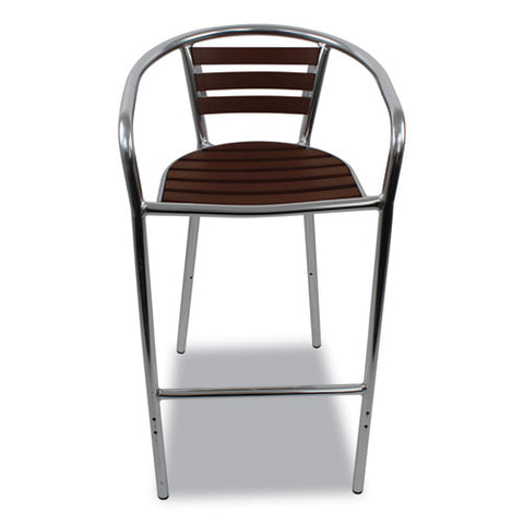 Pinzon Series Barstools, Supports Up To 300 Lb, 31" Seat Height, Tan/silver Seat, Tan/silver Back, Silver Base