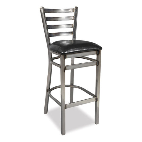 White Horse Series Barstools, Supports Up To 300 Lb, 29.5" Seat Height, Black Seat, Industrial Clear-coat Steel Back/frame