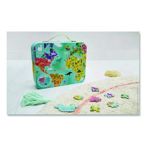 Cardboard Puzzle, Round Double-sided Blue Planet Suitcase, 208 Pieces, Ages 7 Years And Up